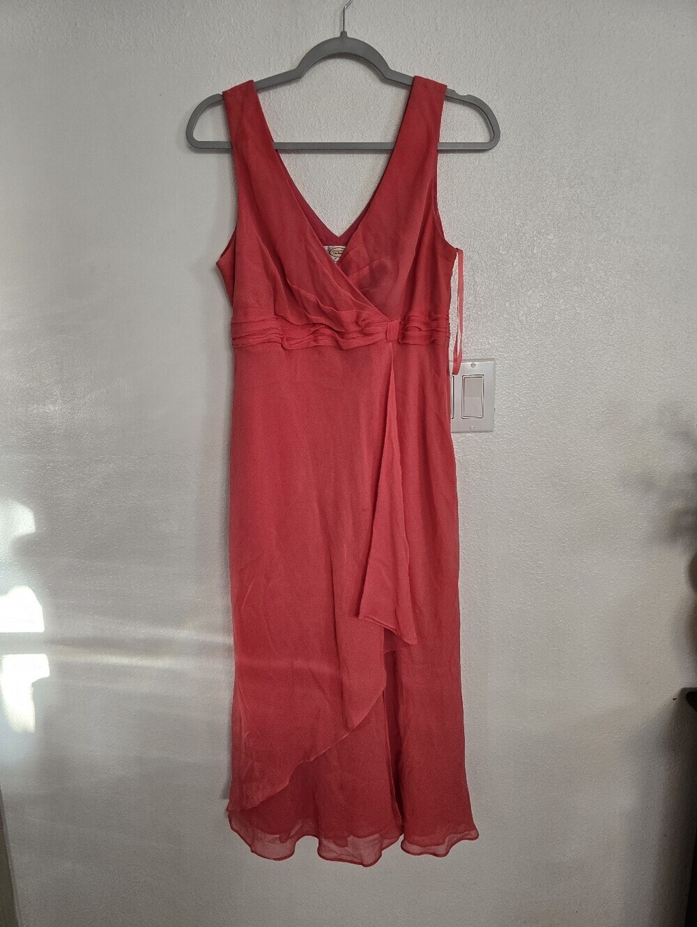 Talbots Vintage Surplice Midi Dress 100% Silk In Coral Size 14